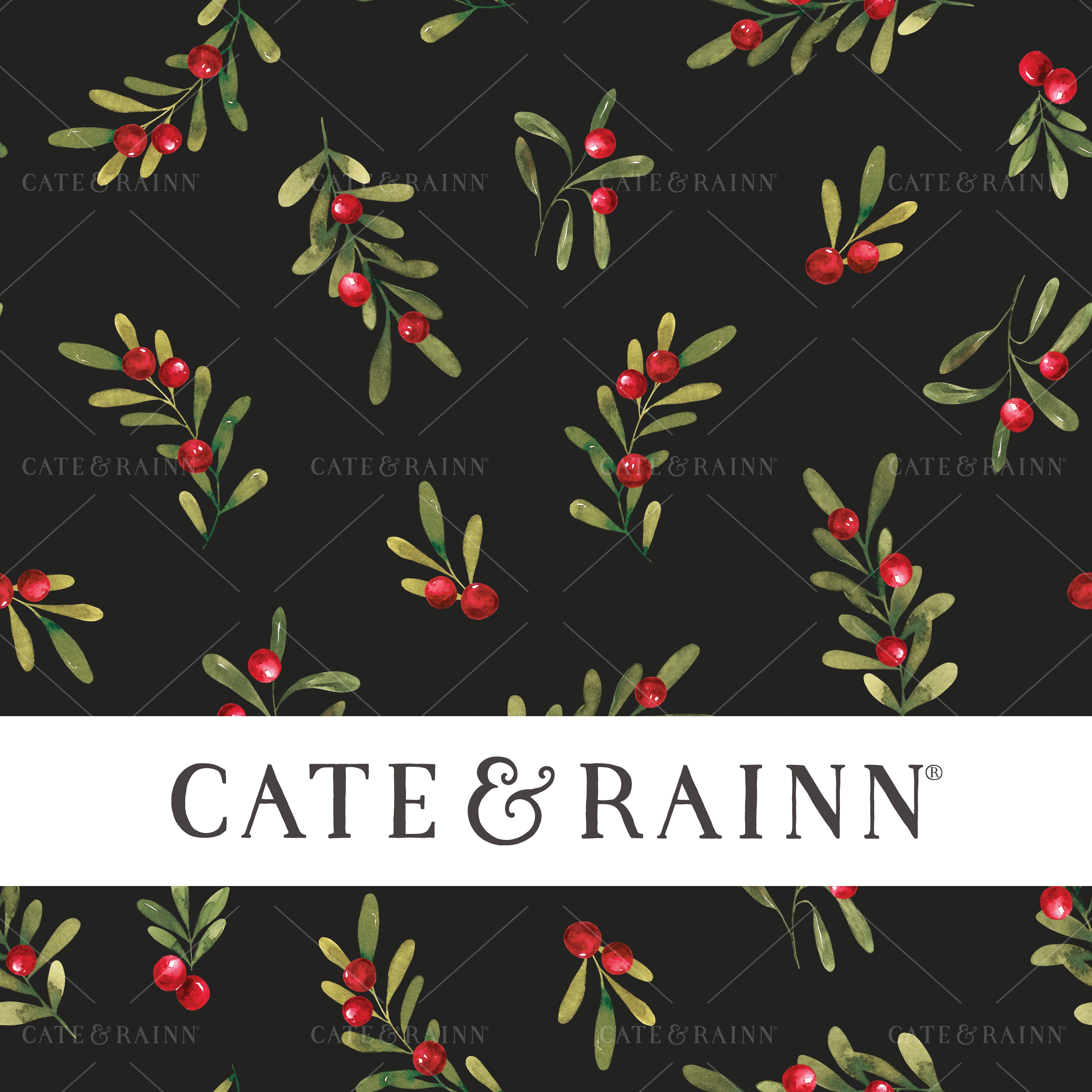 Christmas Sprigs and Berries on Black Seamless Pattern