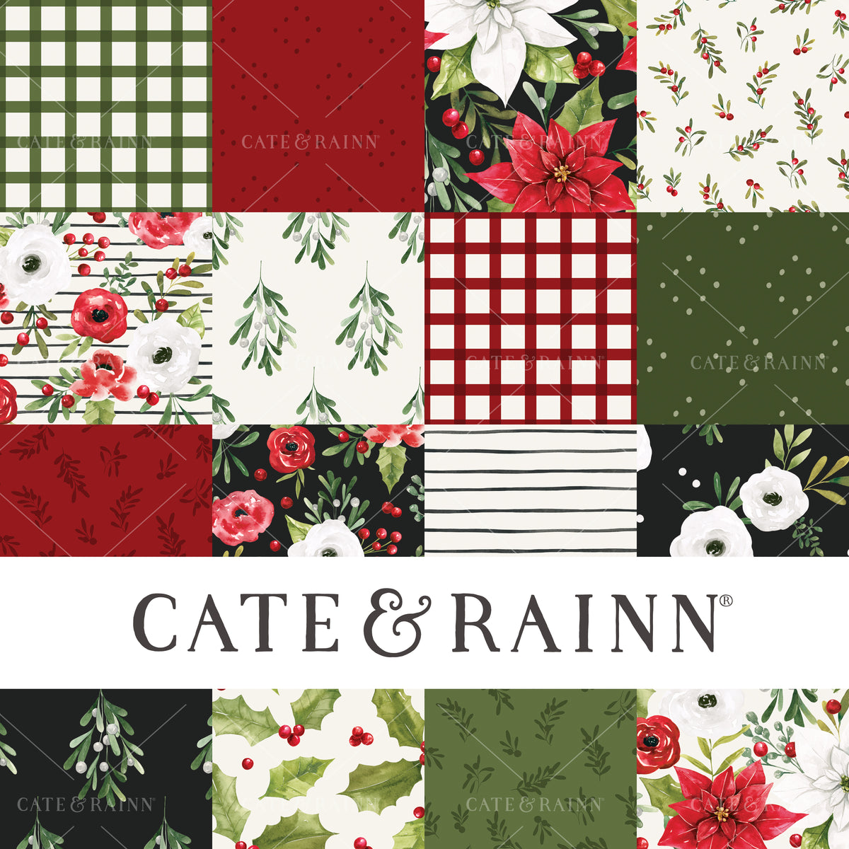 Classic Christmas Patchwork Seamless Design by Cate and Rainn® ©2023 Cate &amp; Rainn®