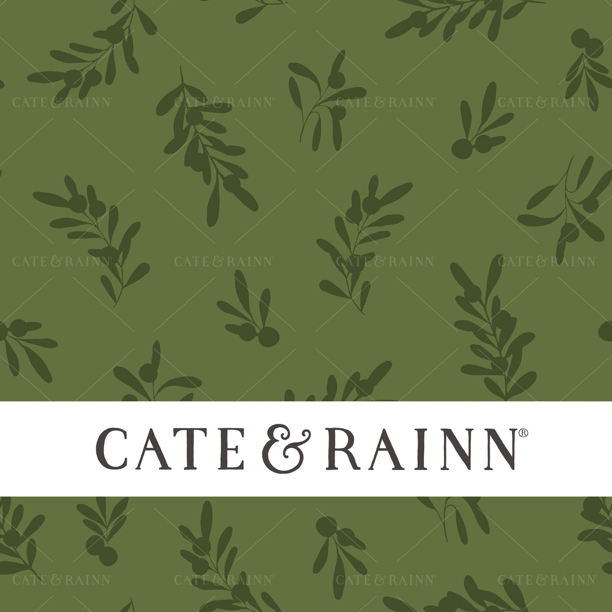 Green Christmas Sprigs and Berries Seamless Pattern by Cate and Rainn® ©2023 Cate &amp; Rainn®