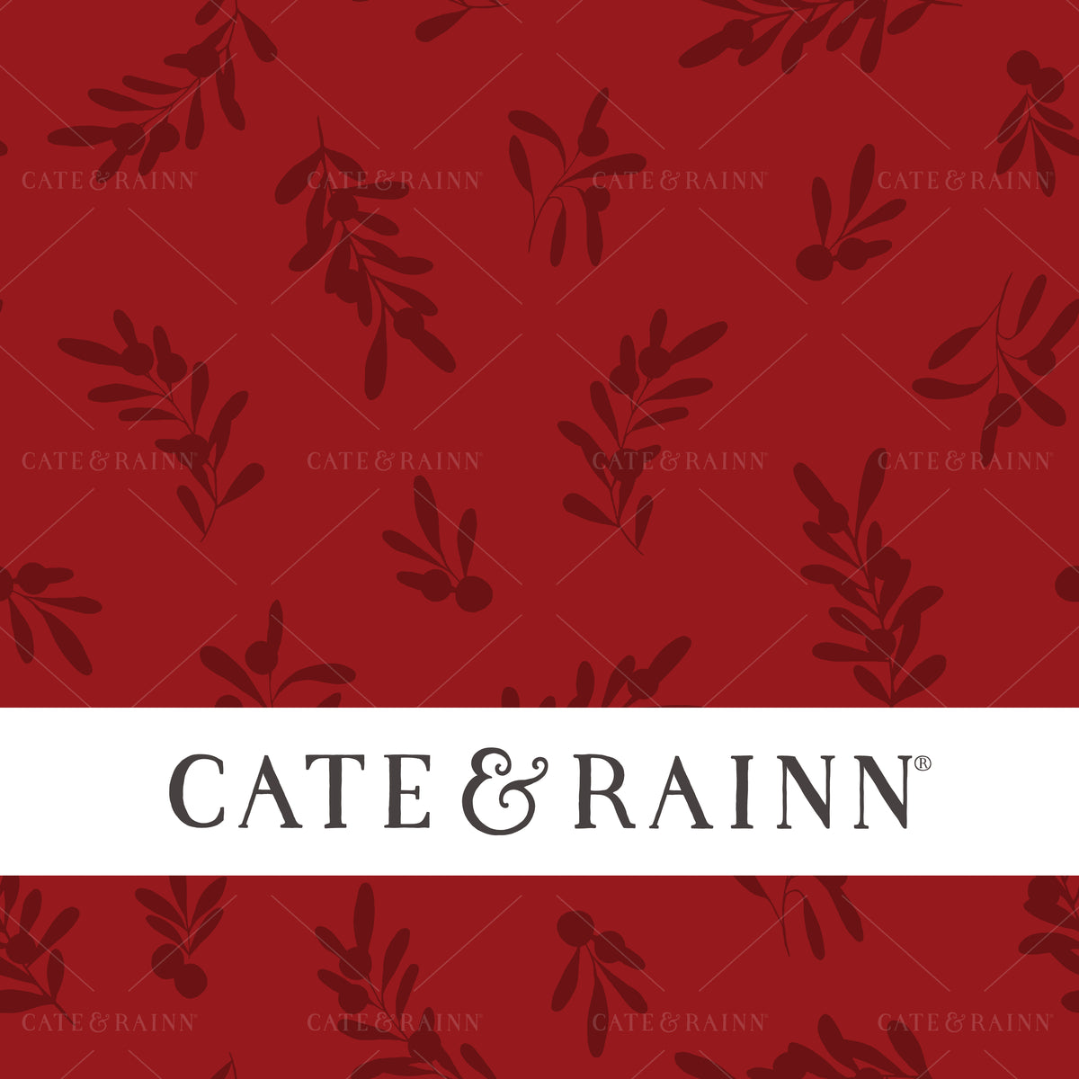 Red Christmas Sprigs and Berries Seamless Pattern by Cate and Rainn® ©2023 Cate &amp; Rainn®