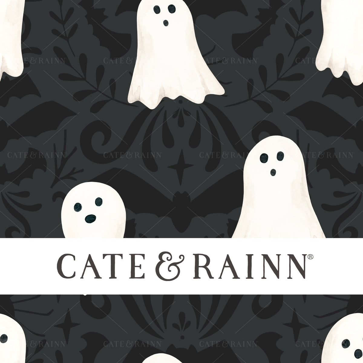 Little Ghosts with Ornate Gothic Halloween Design Seamless Pattern File by Cate and Rainn®
