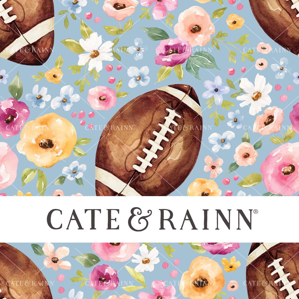 A hand-painted watercolor football floral design by Cate and Rainn®