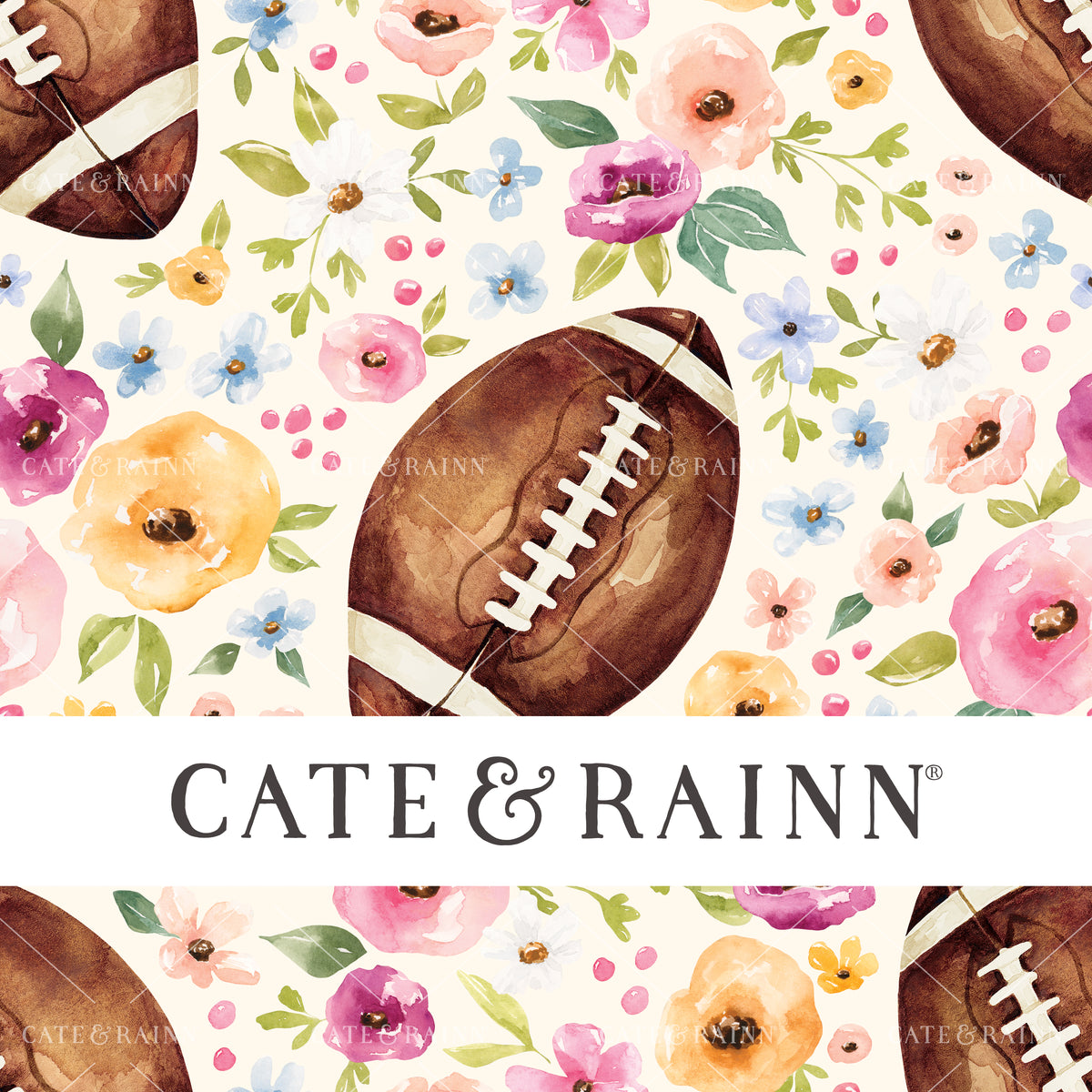 A hand-painted watercolor football floral design by Cate and Rainn®