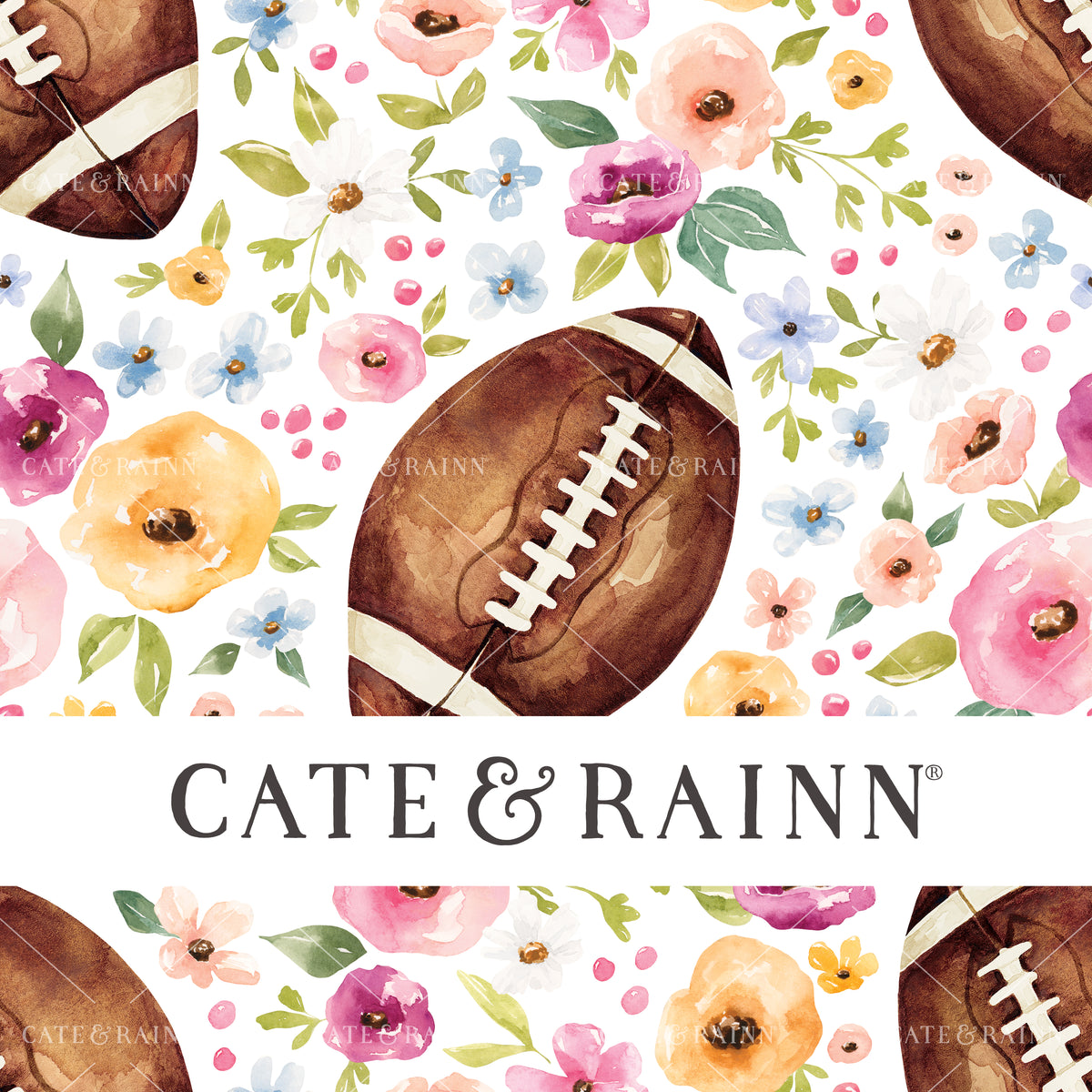 A hand-painted watercolor football floral design by Cate and Rainn®