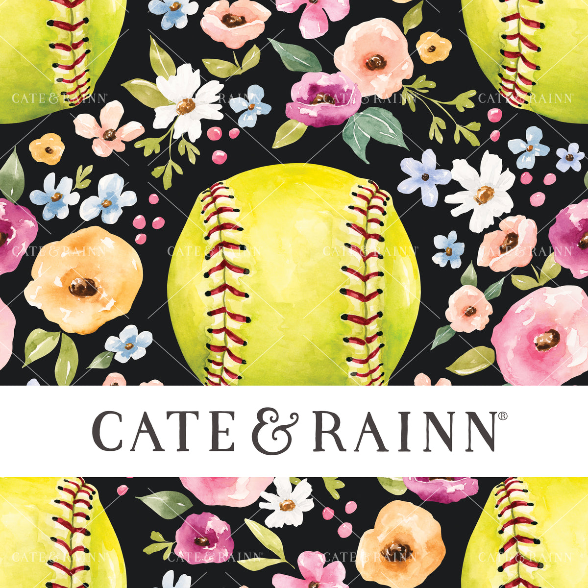 Softball Floral Seamless Pattern | All-Star Floral Collection, Melody Collection