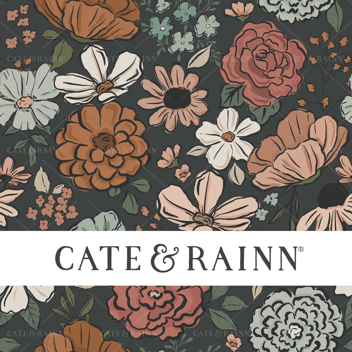 Floral Blossoms on Dark Gray Seamless Pattern | Montana Bloom Collection