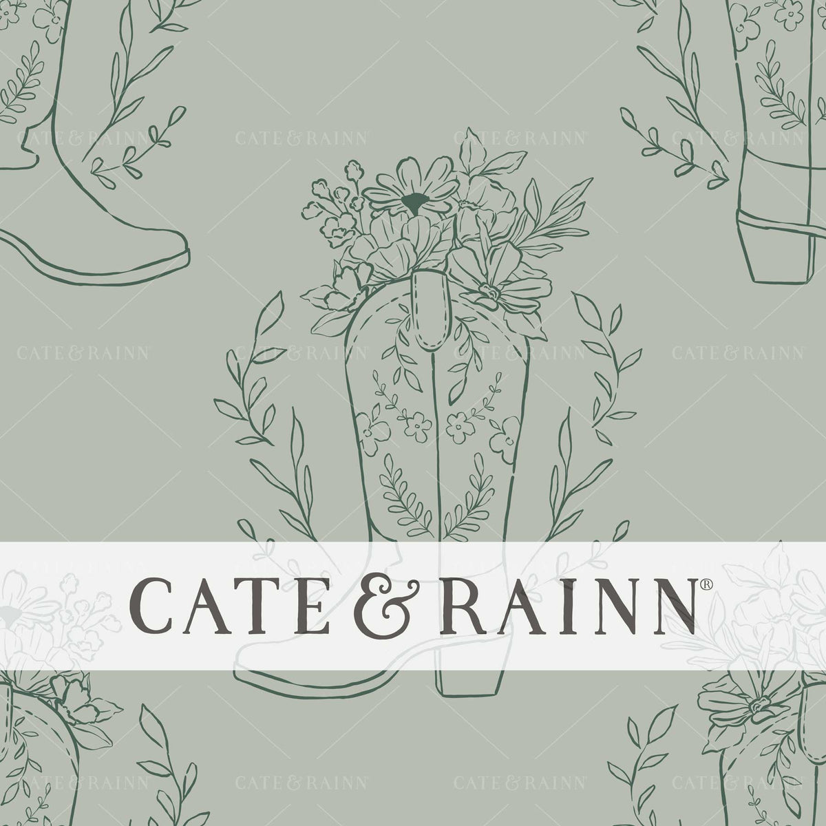 Blue Sketched Cowboy Boot Floral Seamless Pattern | Montana Bloom Collection