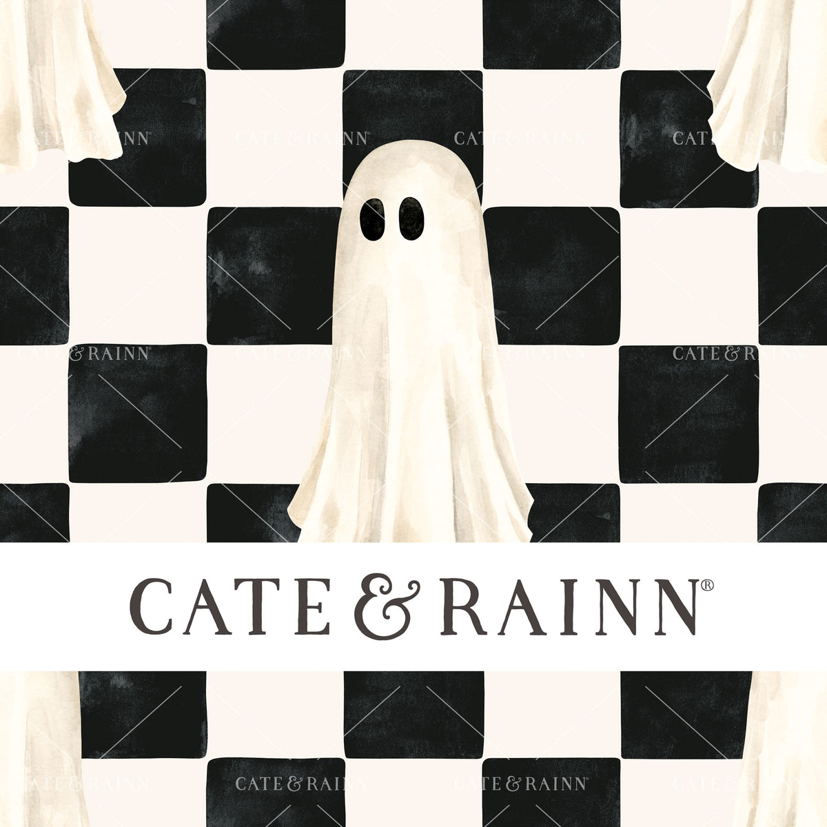 Watercolor Checkerboard Ghosts Seamless Pattern | Moonlit Hollow Collection