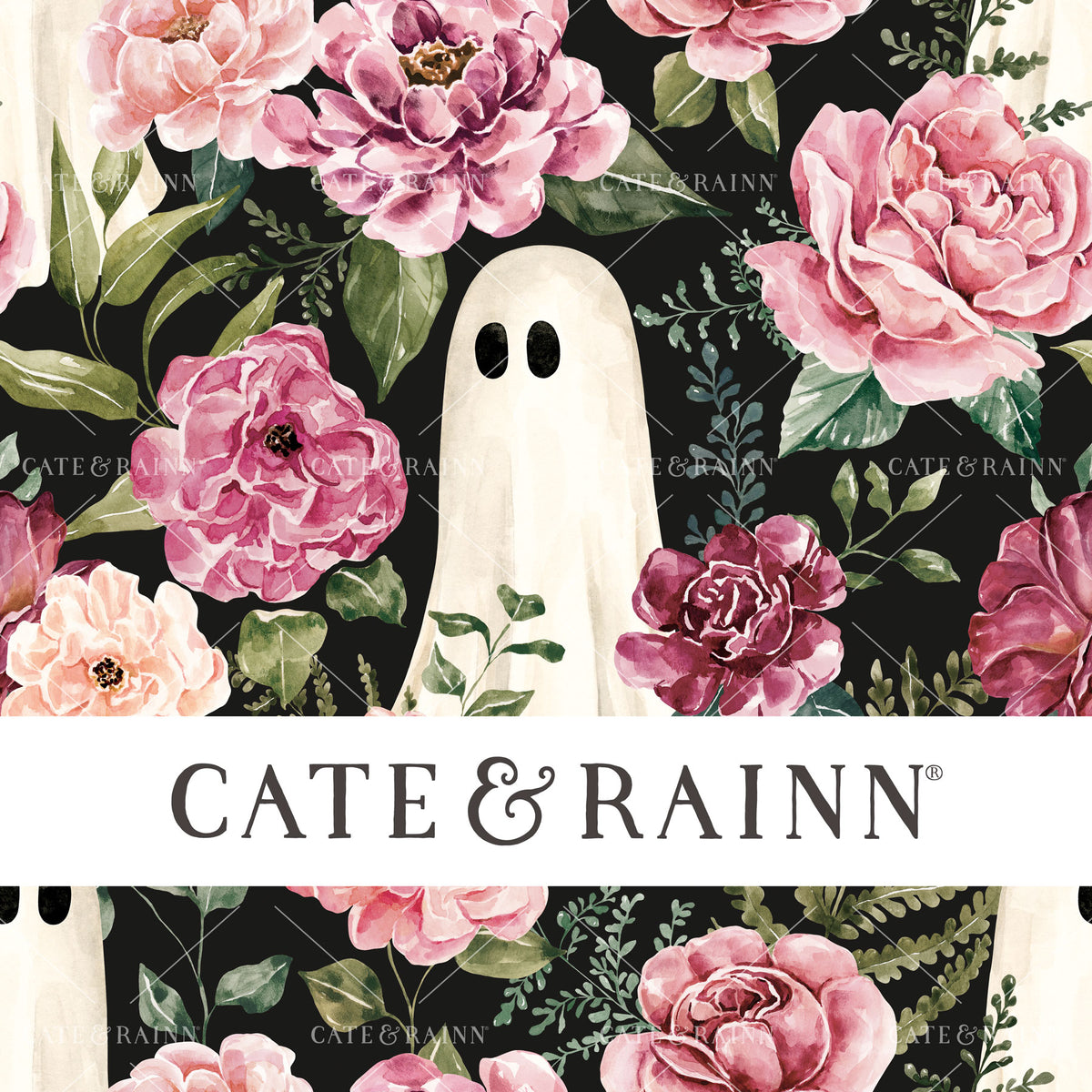 Dark Vintage Ghost Floral Seamless Pattern | Moonlit Hollow Collection