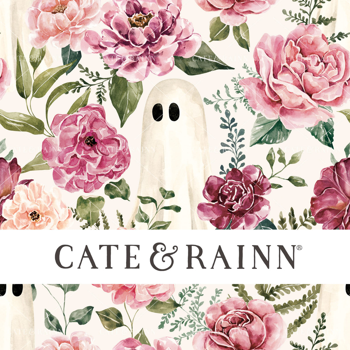 Light Vintage Ghost Floral Seamless Pattern | Moonlit Hollow Collection