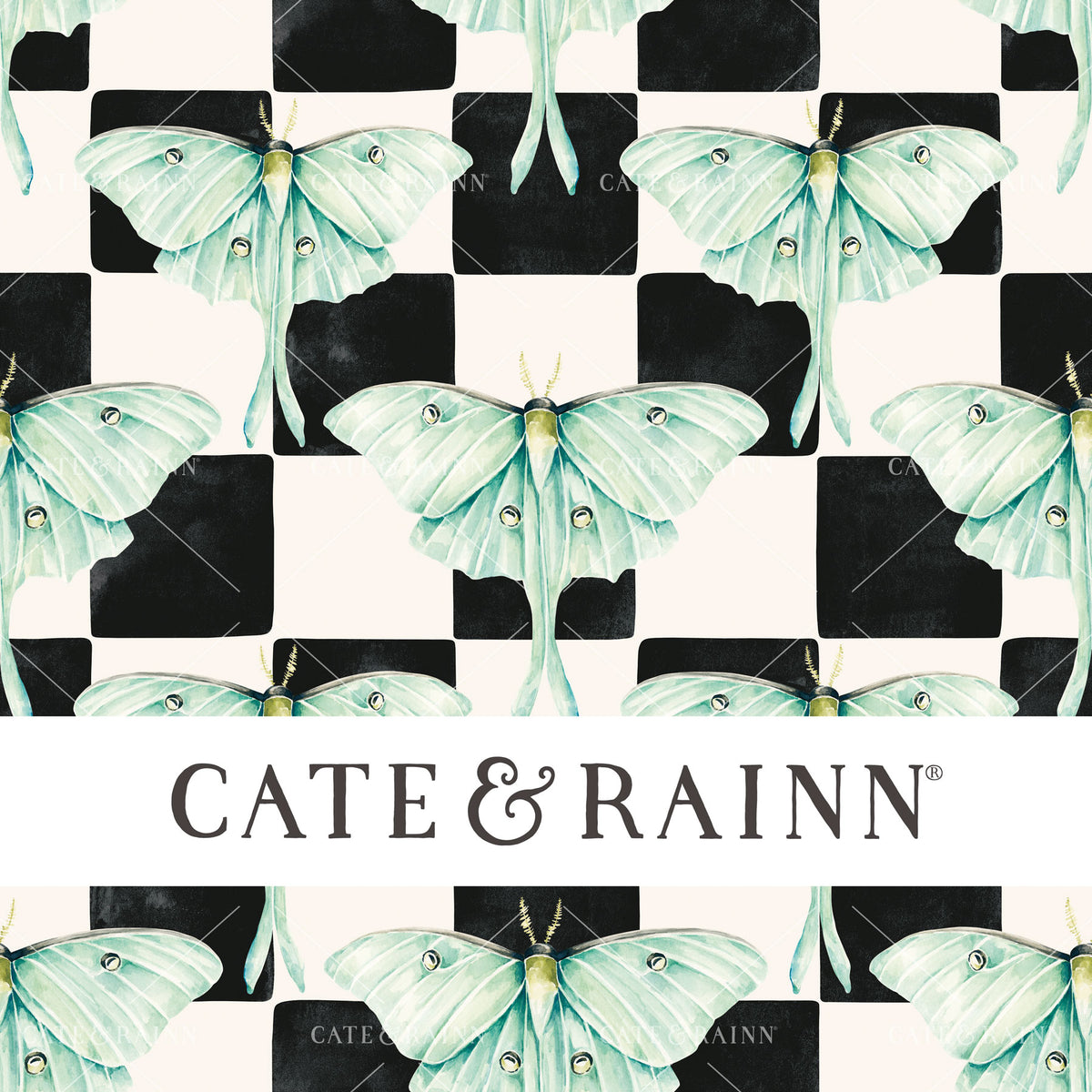 Watercolor Luna Moth Checkerboard Seamless Pattern | Moonlit Hollow Collection