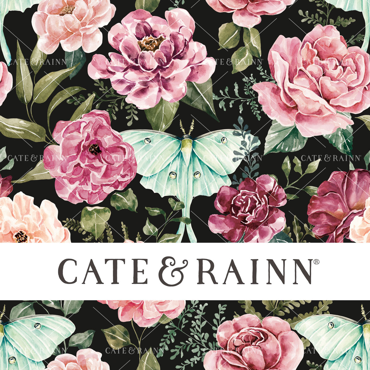 Dark Luna Moth Floral Seamless Pattern | Moonlit Hollow Collection