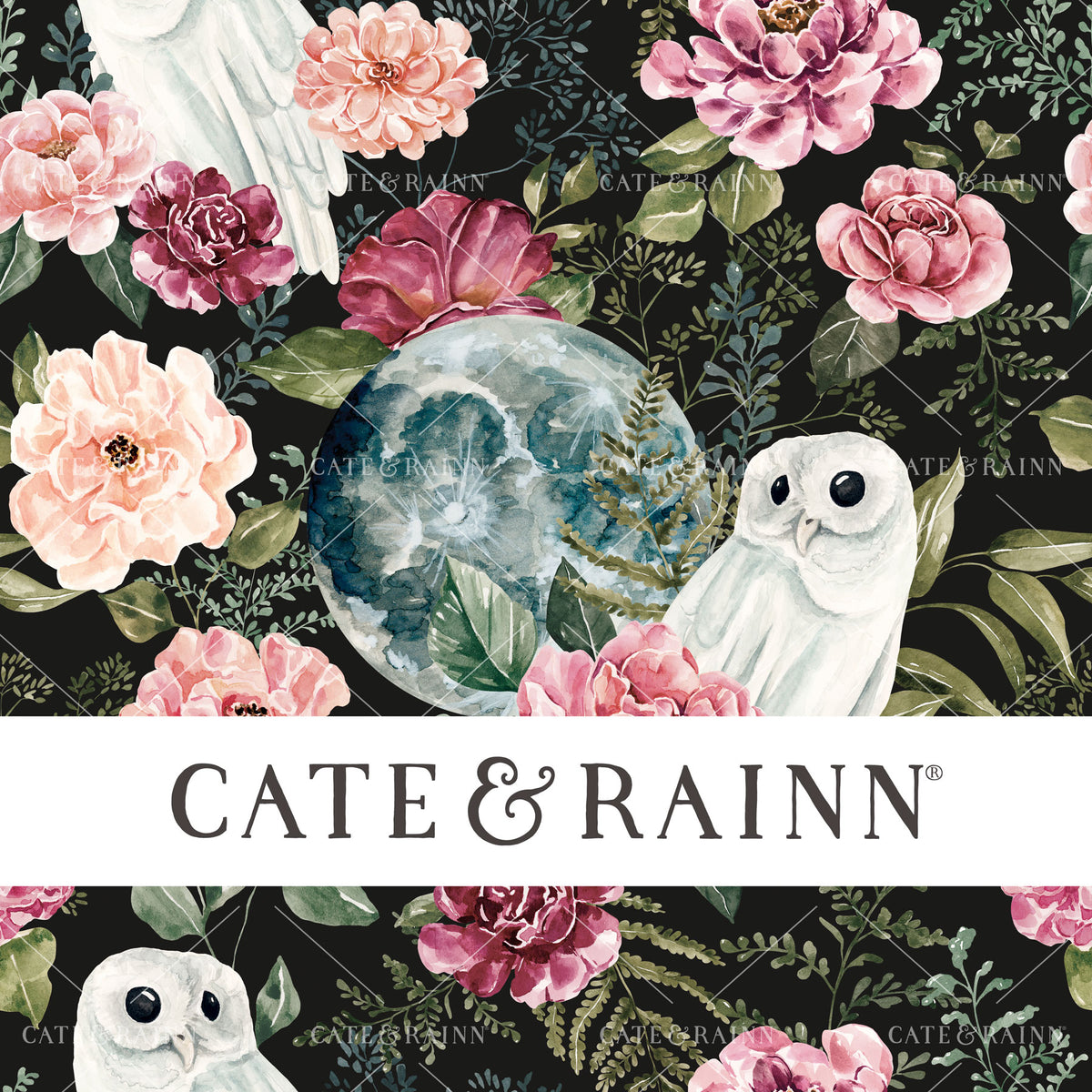 Full Moon Owl Floral Seamless Pattern | Moonlit Hollow Collection