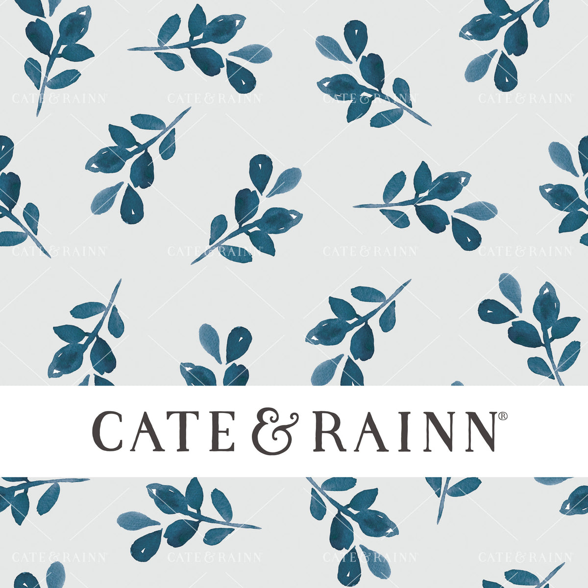 Dark Blue Watercolor Leaves on Light Gray Seamless Pattern | Nightfall Floral Collection