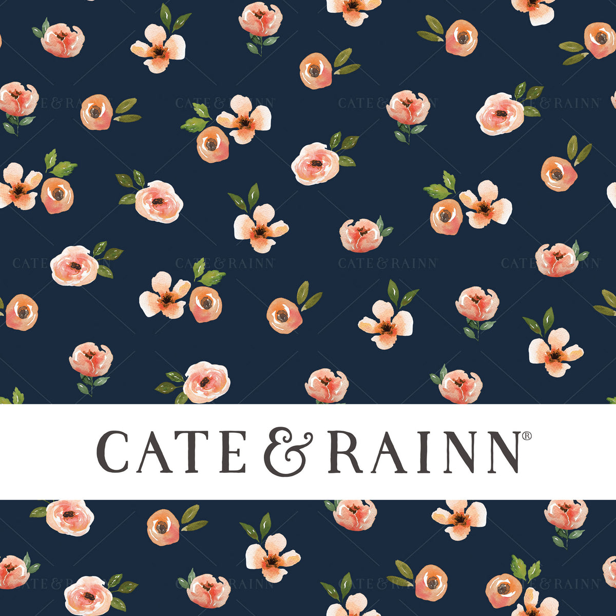Peach Blossoms on Navy Blue Seamless Pattern | Nightfall Floral Collection