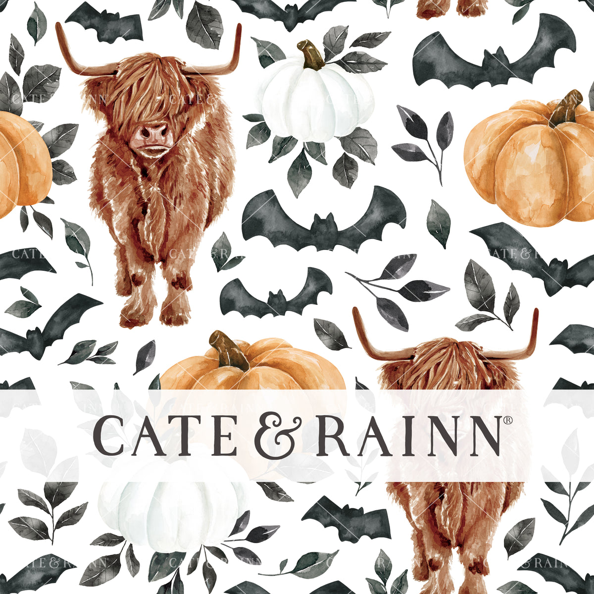 Spooky Halloween Cow Seamless Pattern by Cate and Rainn®