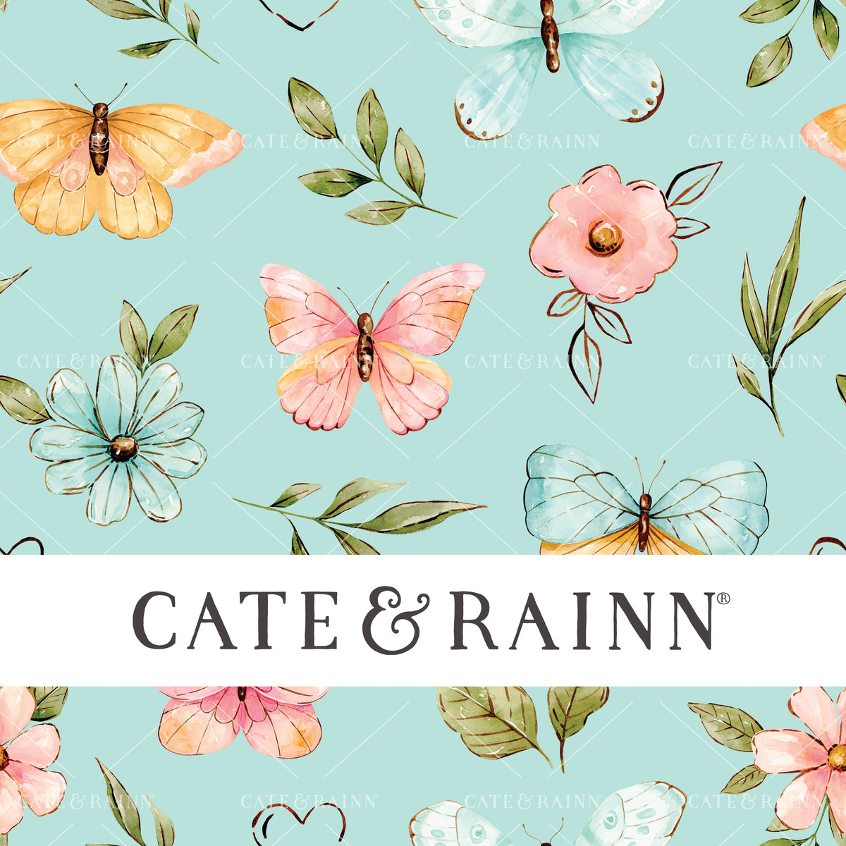 Colorful Watercolor Butterfly and Blossoms Seamless Pattern File by Cate and Rainn®