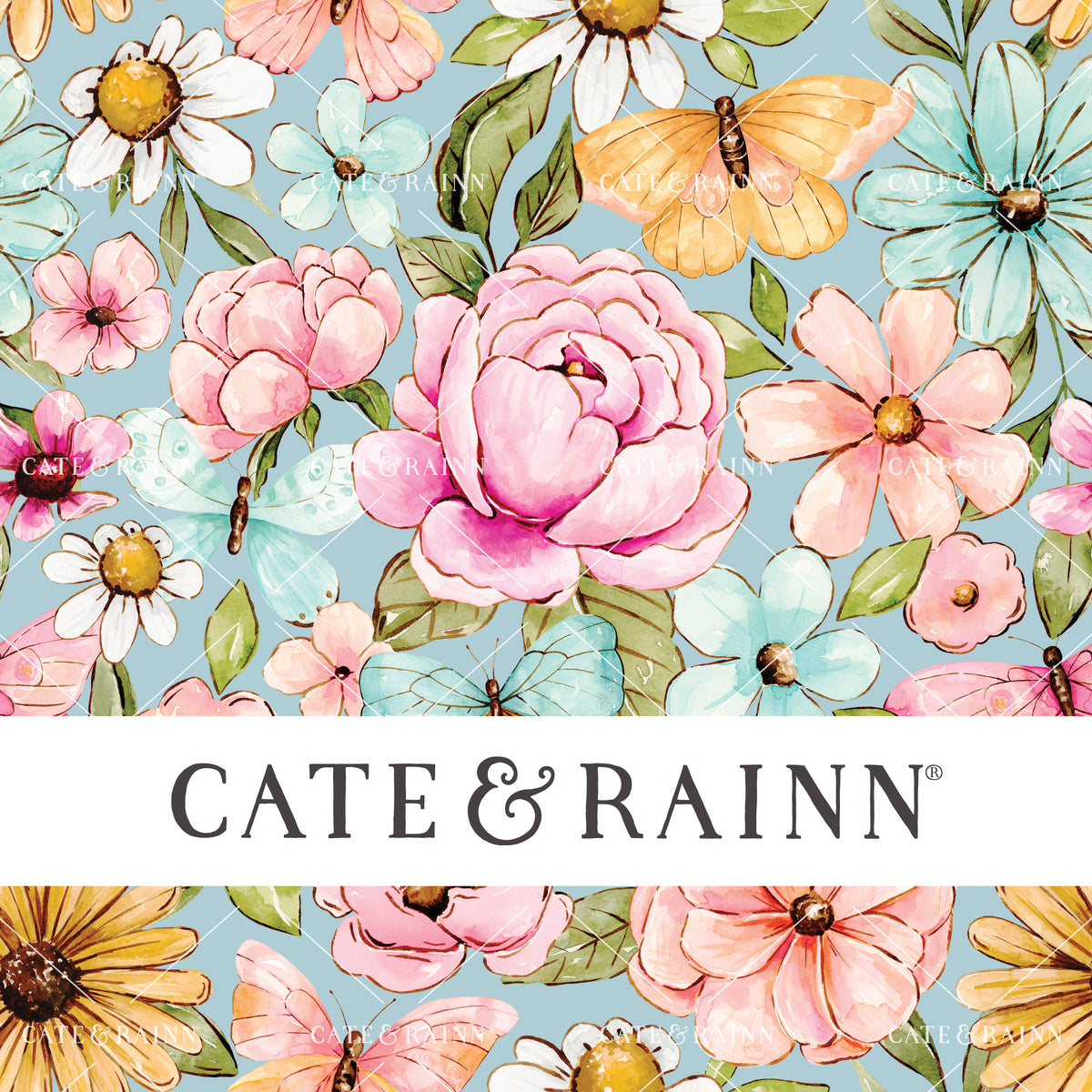 Colorful Watercolor Butterfly Floral Seamless Pattern File by Cate and Rainn®