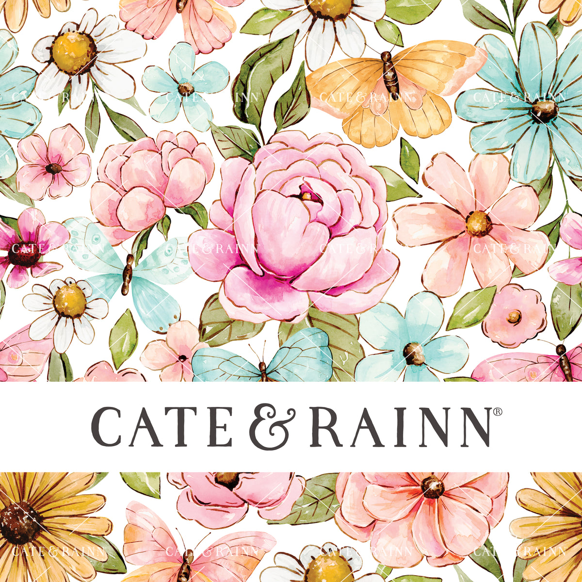Colorful Watercolor Butterfly Floral Seamless Pattern File by Cate and Rainn®