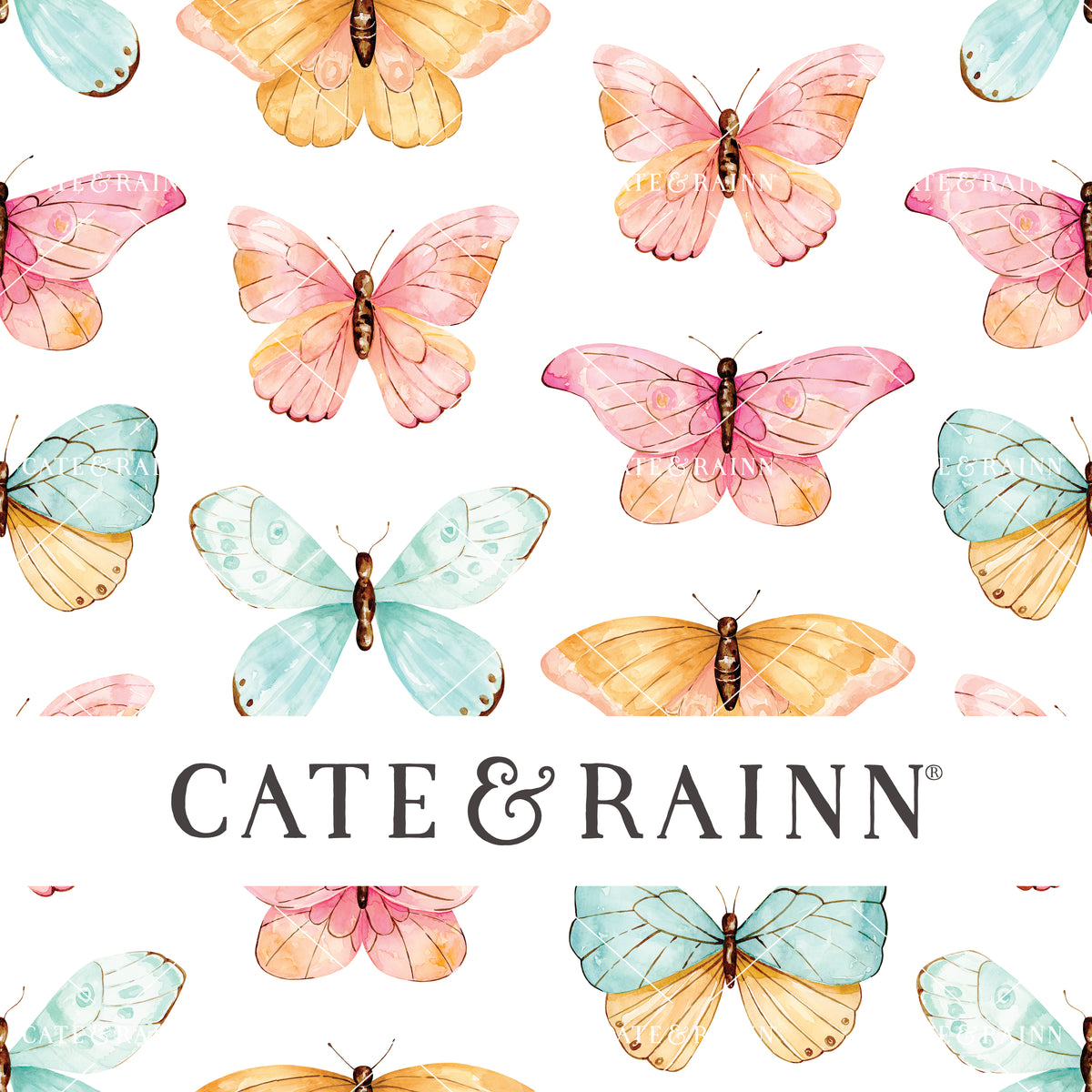 Colorful Watercolor Butterfly and Moths Seamless Pattern File by Cate and Rainn®
