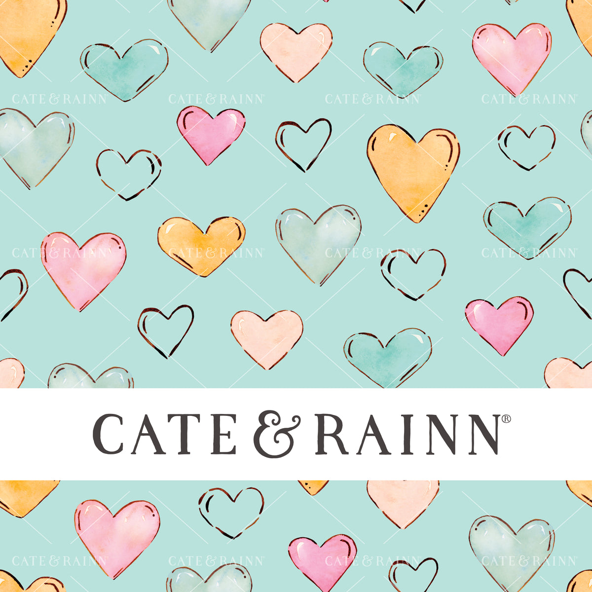 Watercolor Summer Hearts Seamless Pattern File by Cate and Rainn®