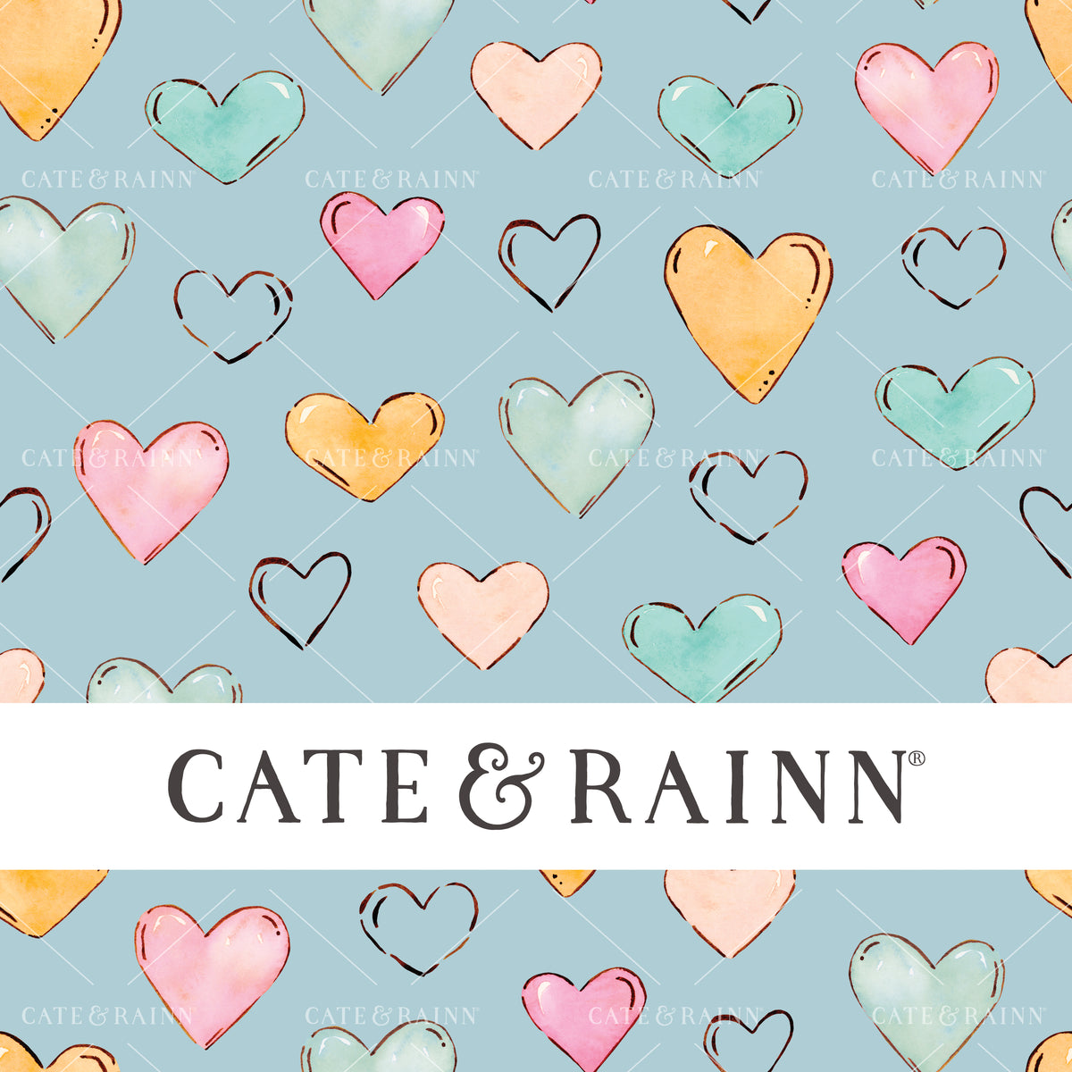 Watercolor Summer Hearts Seamless Pattern File by Cate and Rainn®