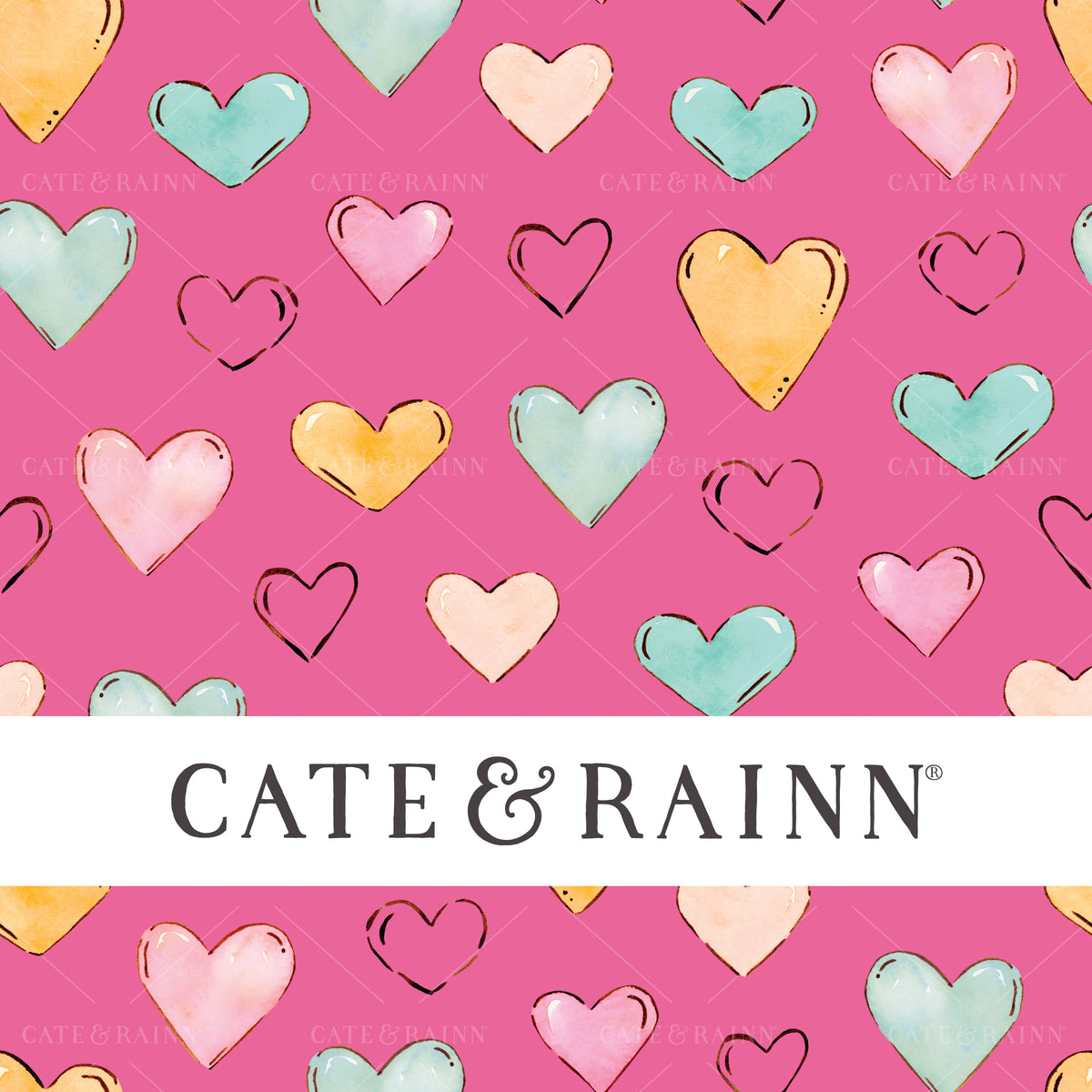 Watercolor Summer Hearts Seamless Pattern File by Cate and Rainn®