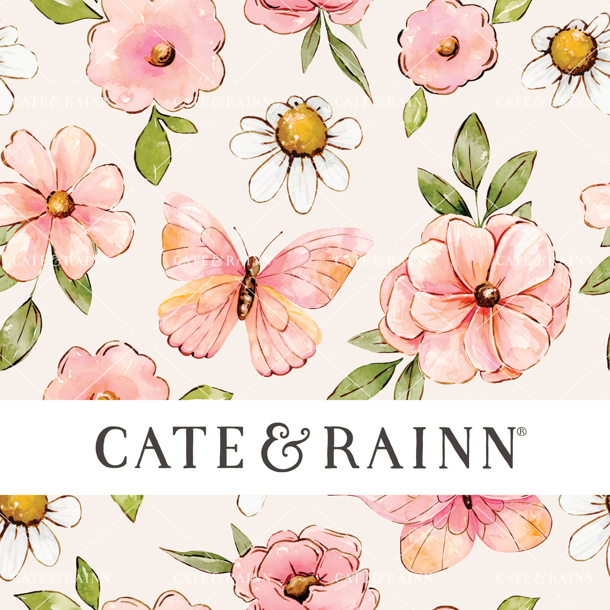 Pink Butterfly Floral Seamless Pattern by Cate and Rainn®