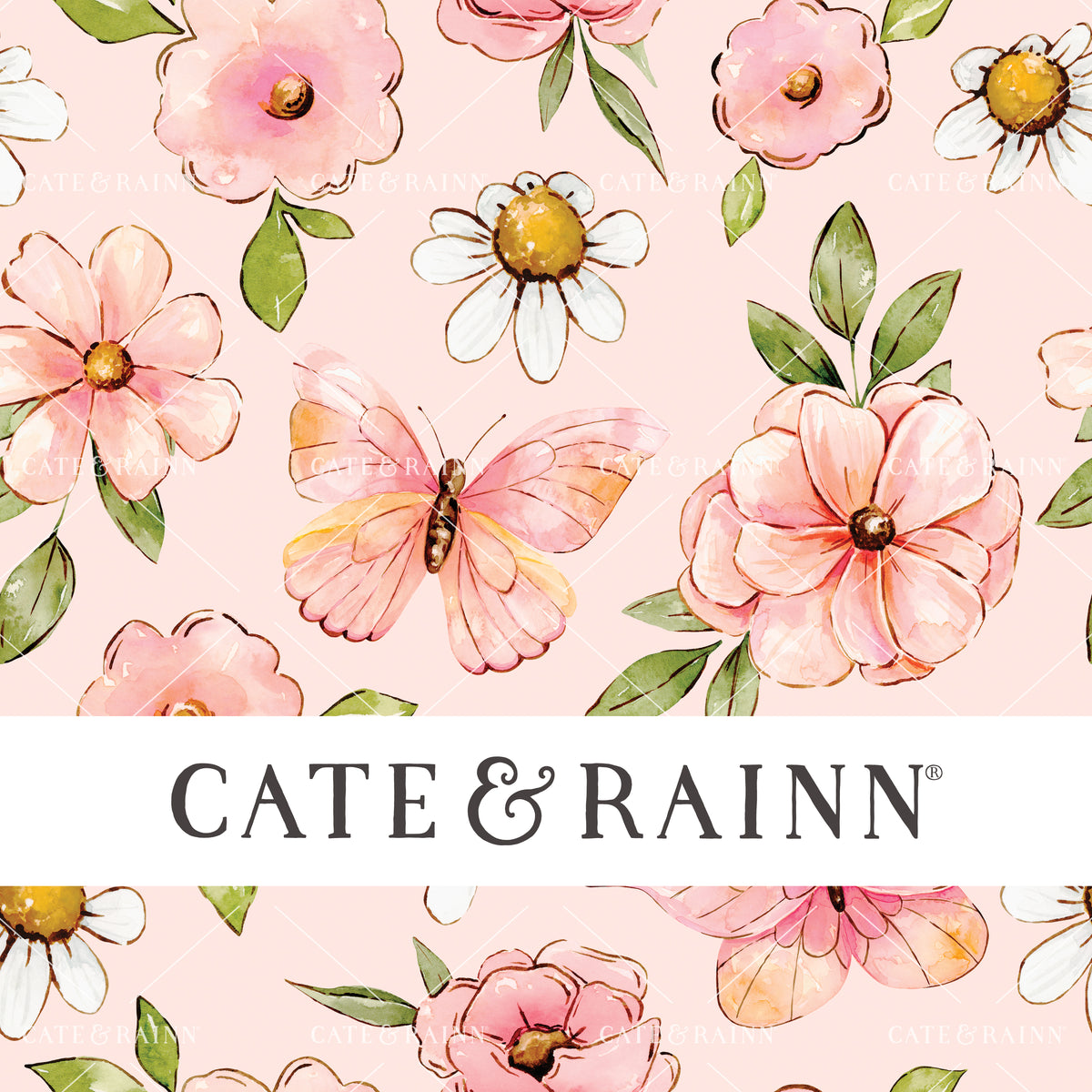 Pink Butterfly Floral Seamless Pattern by Cate and Rainn®