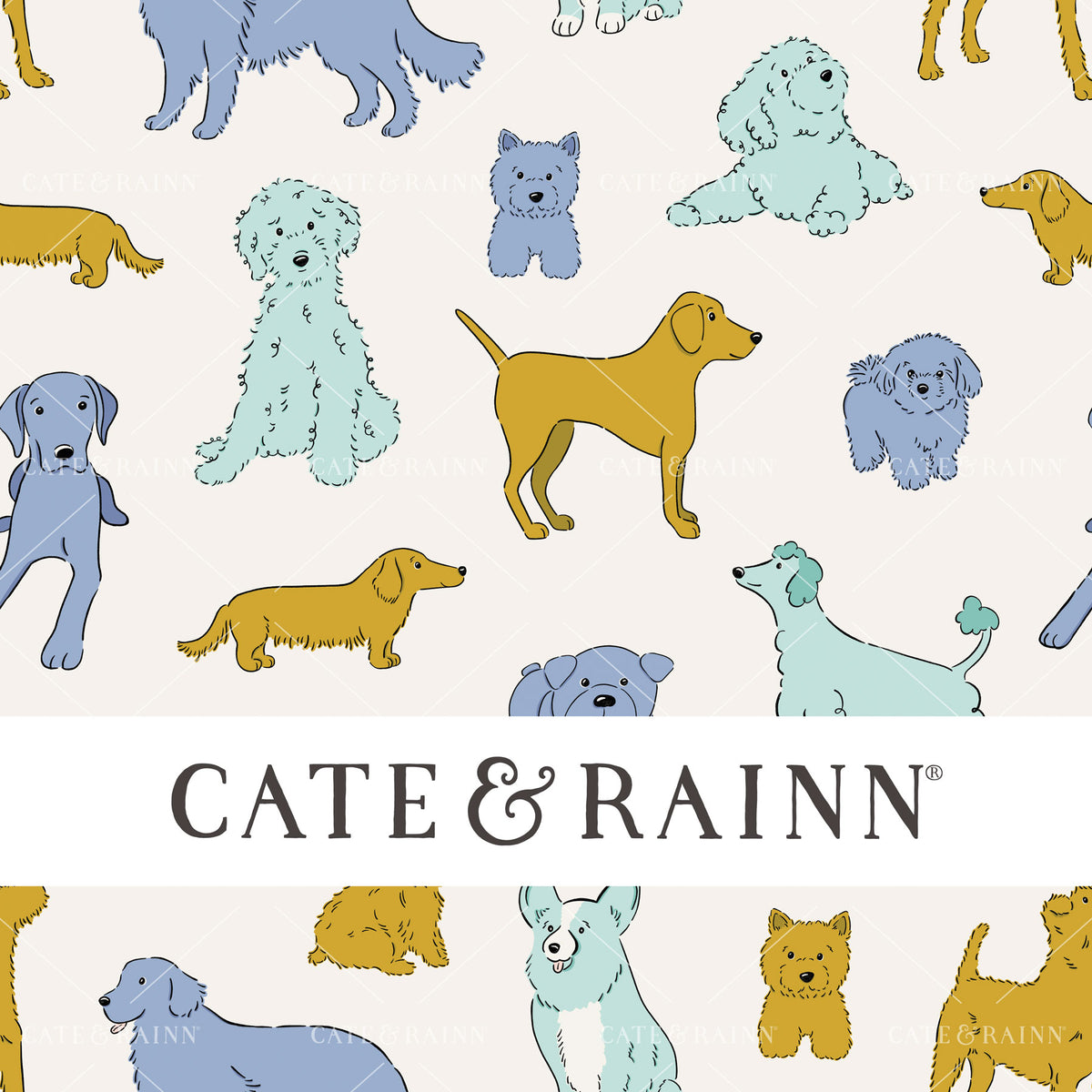 Colorful Blue and Yellow Dogs Seamless Pattern | Pet Shop Collection