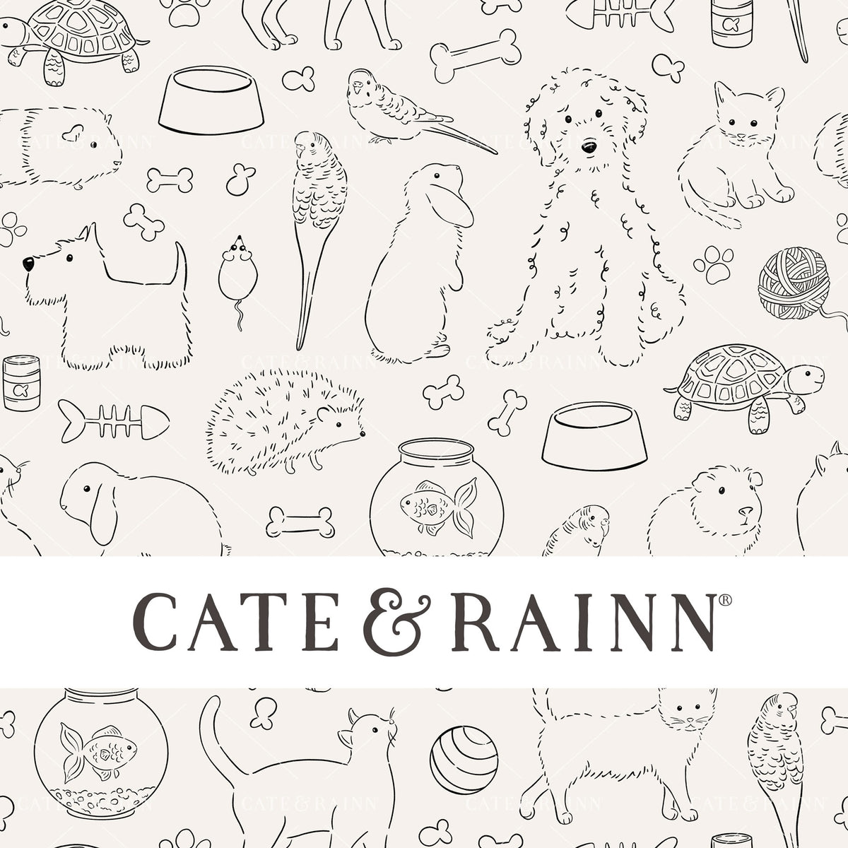 Sketched Line Art Pet Shop Seamless Pattern | Pet Shop Collection