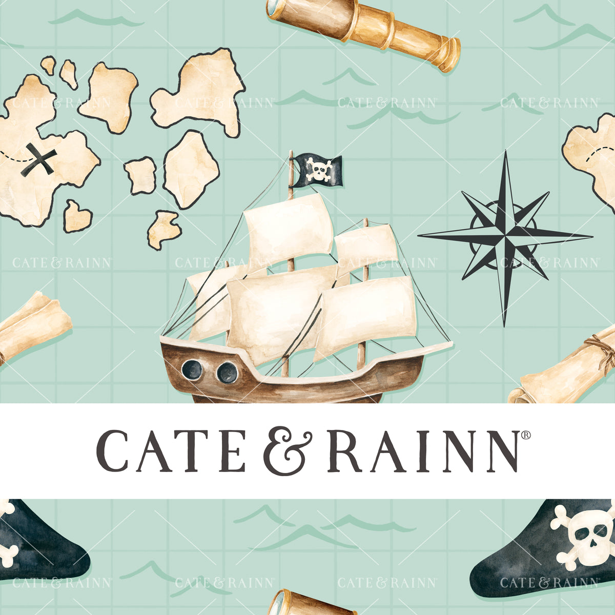 Hand-painted Pirates Ahoy Seamless Pattern by Cate &amp; Rainn®