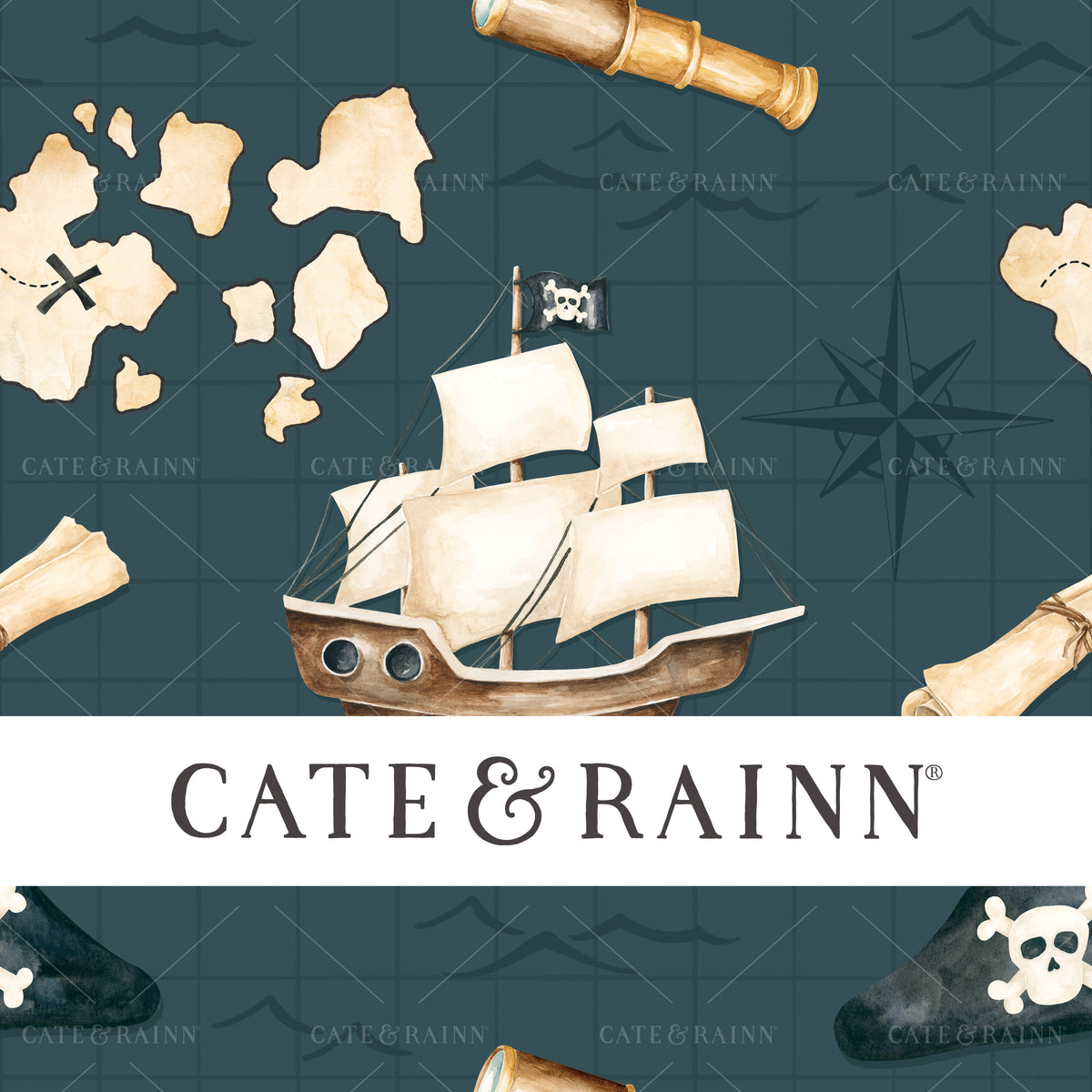 Hand-painted Pirates Ahoy Seamless Pattern by Cate &amp; Rainn®