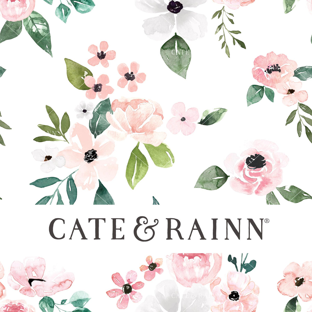 Soft Pink and White Watercolor Floral Seamless Pattern | Puppy Dog Floral Collection