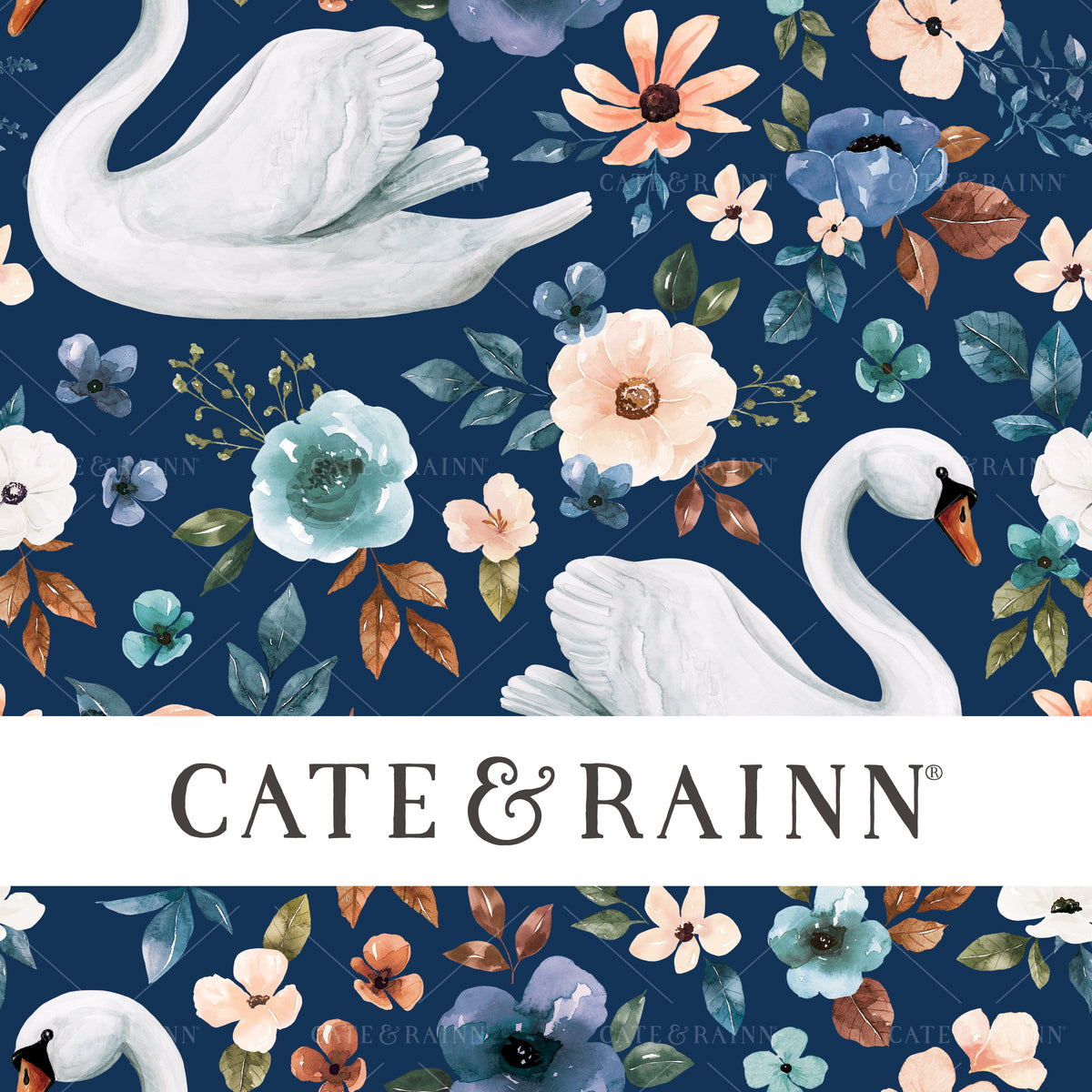 Watercolor Swan Floral Seamless Pattern File by Cate &amp; Rainn®