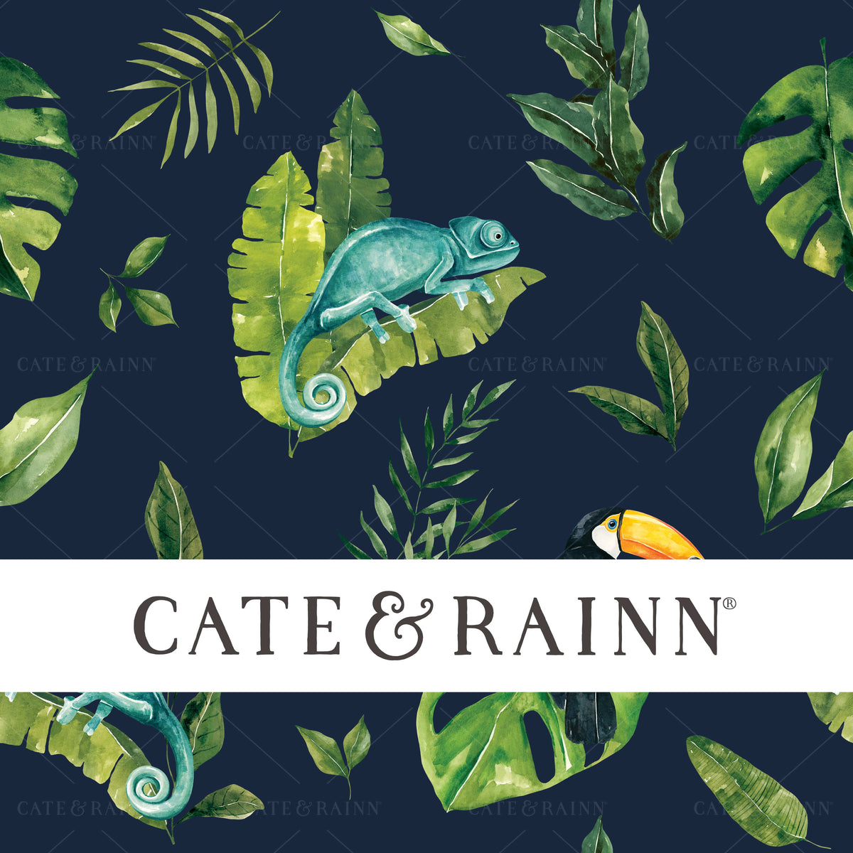 Jungle Animals on Navy Blue Seamless Pattern | Tropical Jungle Collection