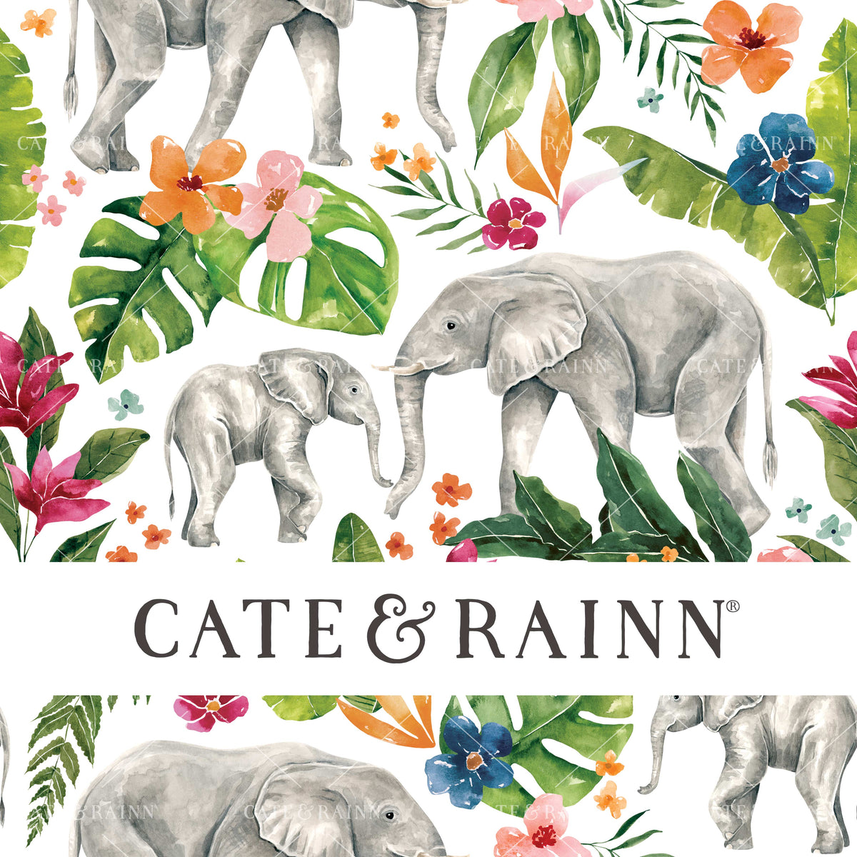 Jungle Elephant Floral Seamless Pattern | Tropical Jungle Collection