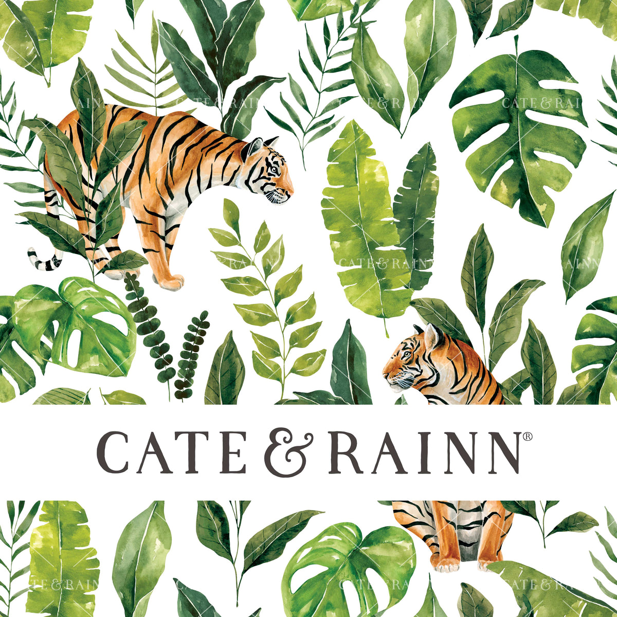 Watercolor Jungle Tiger Seamless Pattern | Tropical Jungle Collection
