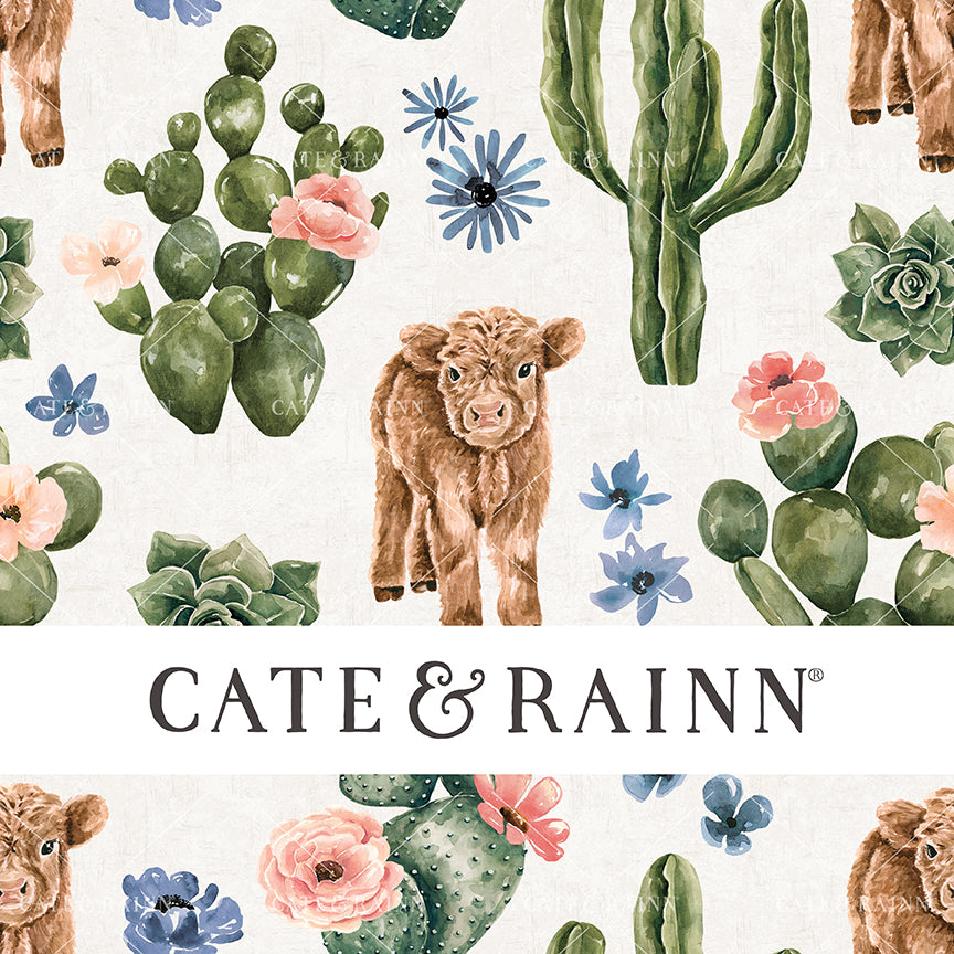 Watercolor Highland Cow Desert Floral Seamless Pattern | Wanderlust Collection