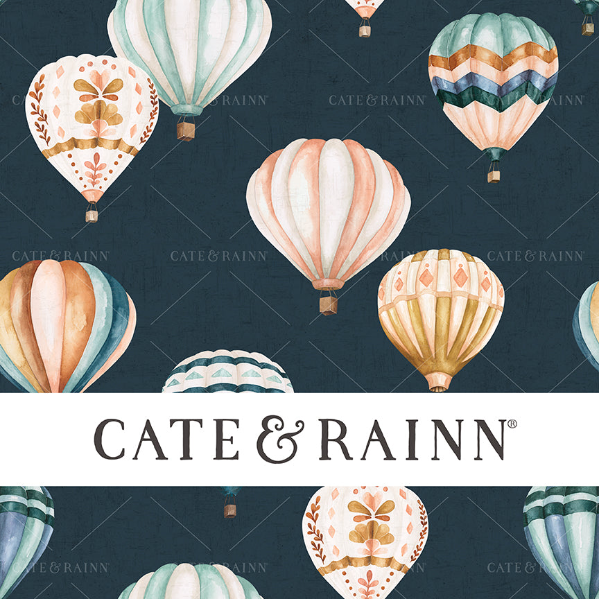 Watercolor Hot Air Balloons on Navy Blue Seamless Pattern | Wanderlust Collection