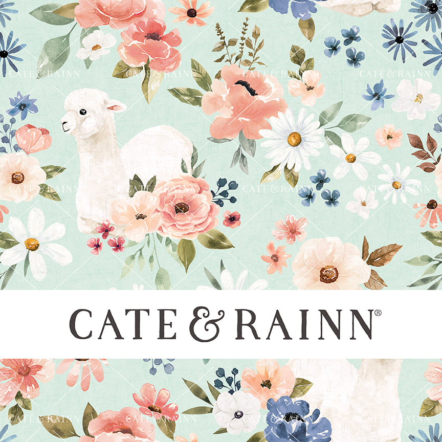 Mint Blue Llama Floral Seamless Pattern | Wanderlust Collection