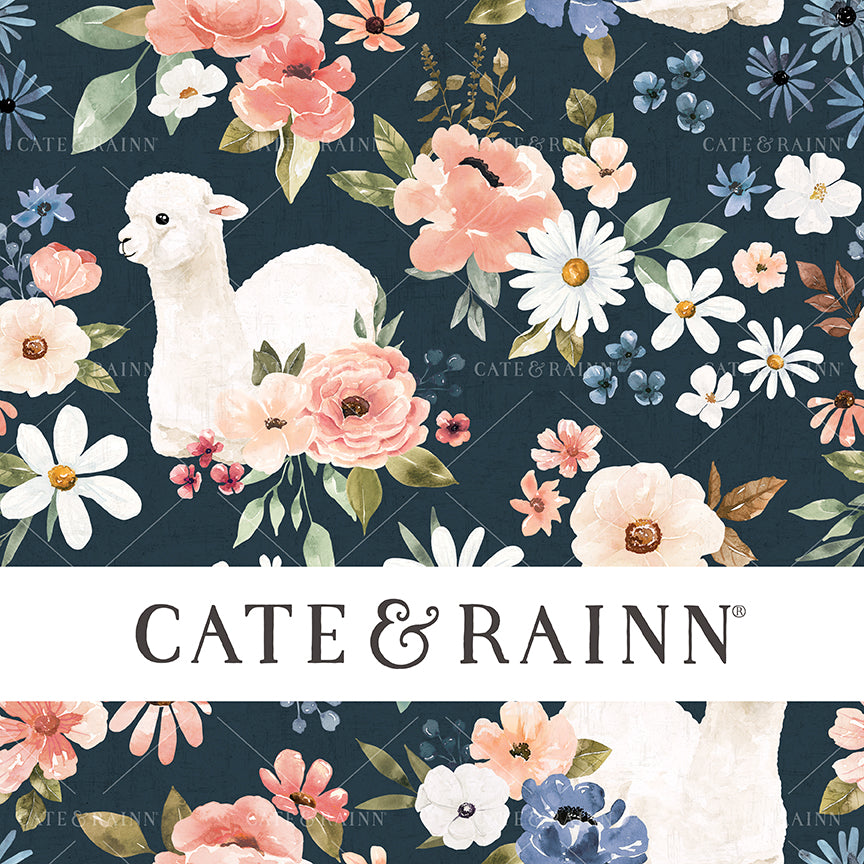 Navy Blue Llama Floral Seamless Pattern | Wanderlust Collection