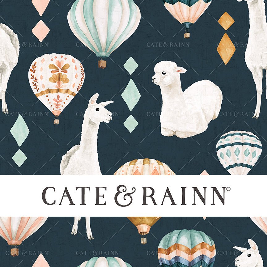 Hot Air Balloons and Llamas on Navy Blue Seamless Pattern | Wanderlust Collection