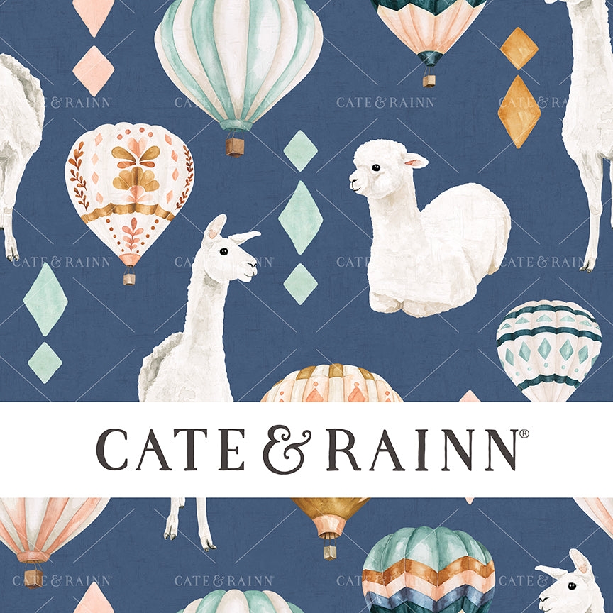 Hot Air Balloons and Llamas on Periwinkle Blue Seamless Pattern | Wanderlust Collection