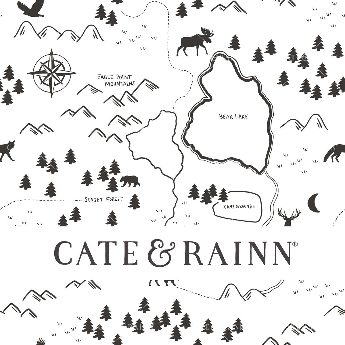 Hand-Drawn Wilderness Map Seamless Pattern Design | Woodland Forest Collection