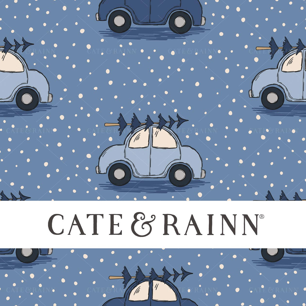Blue Christmas Cars Seamless Pattern Design by Cate &amp; Rainn