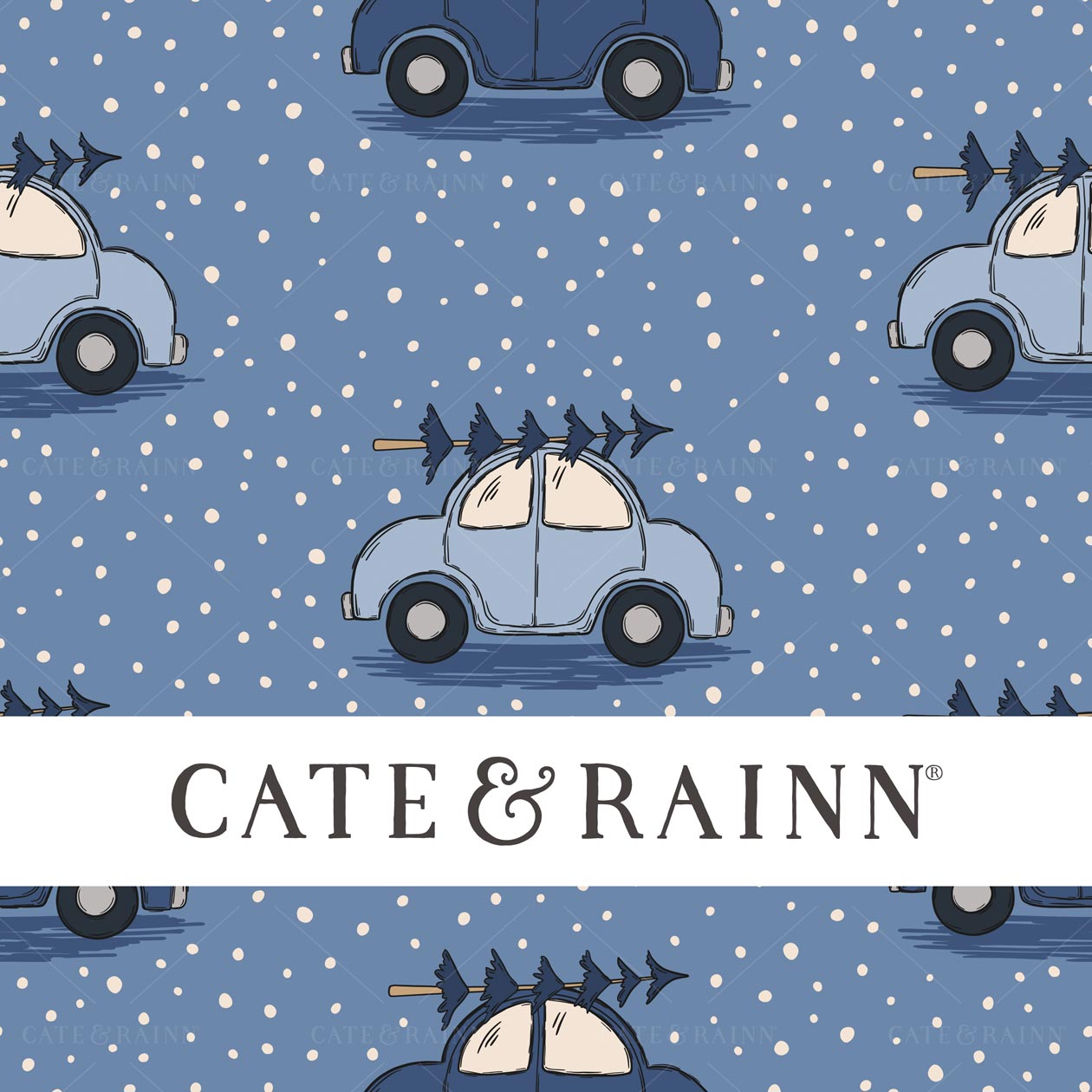 Blue Christmas Cars Seamless Pattern Design by Cate & Rainn