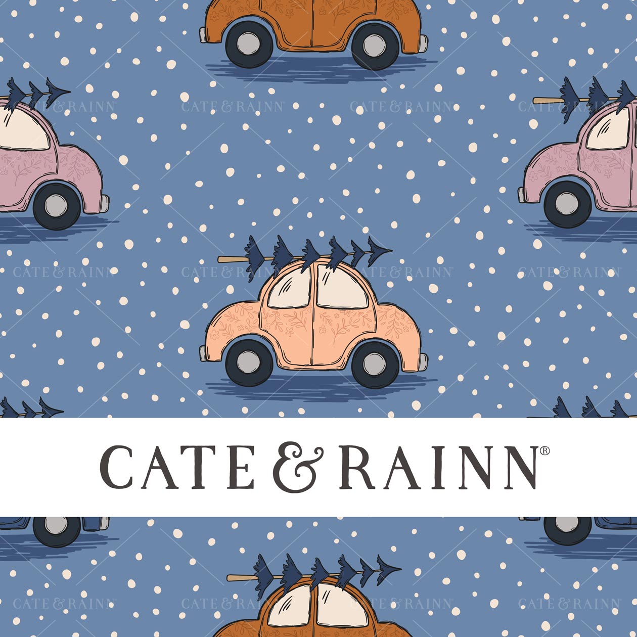 Retro Christmas Cars Seamless Pattern Design by Cate & Rainn