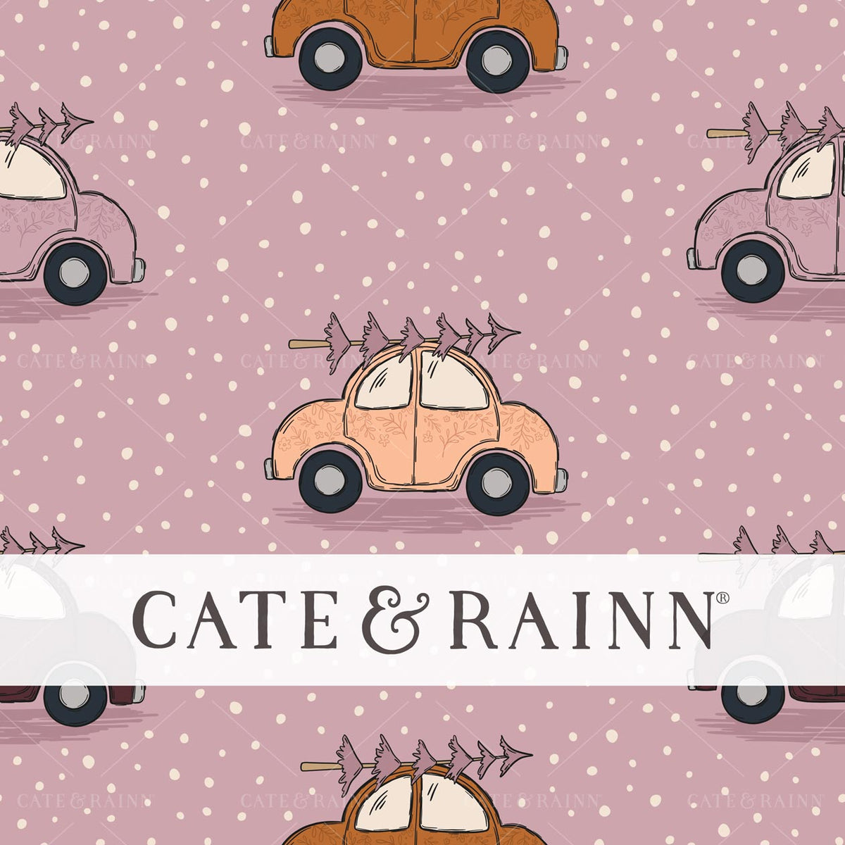 Purple Retro Christmas Cars Seamless Pattern by Cate &amp; Rainn®