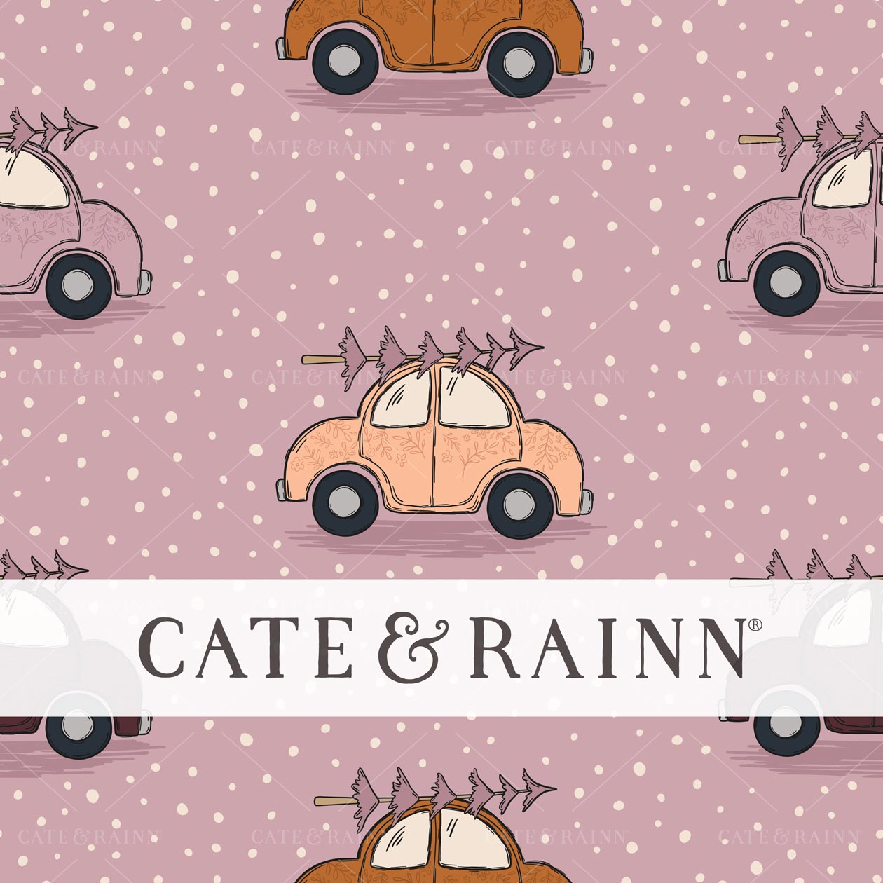 Purple Retro Christmas Cars Seamless Pattern by Cate & Rainn®